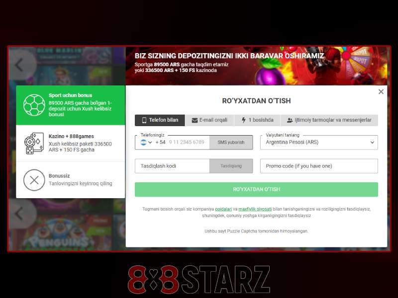 888Starz kazinoda ro'yxatdan o'tish va kirish, ro'yxatdan o'tishda xush kelibsiz bonuslarini oling